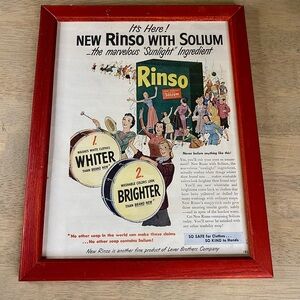 1940’s Framed Rinso Laundry Soap Colored Magazine Ad